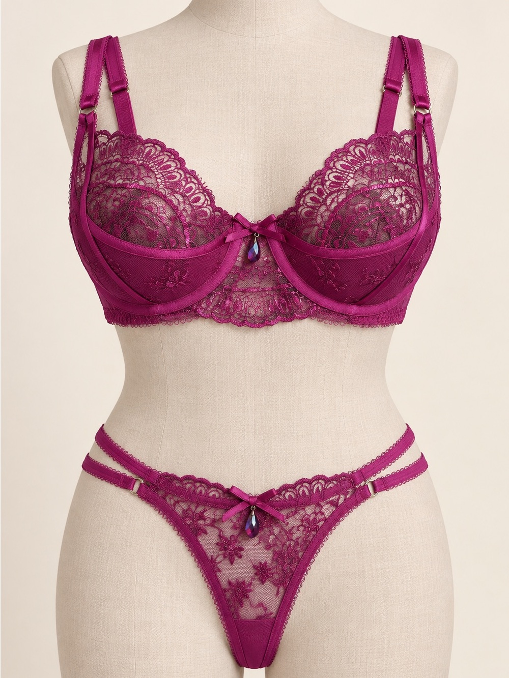 Honey Birdette Julie Bra and Panty Lingerie Matching Set 32G Small Lace Luxury